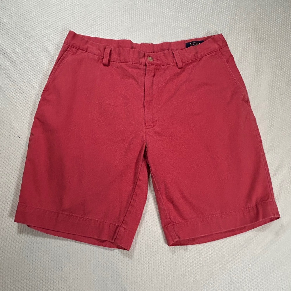 Polo Ralph Lauren Mens Salmon‎ Pink Chino Shorts Size 35 Cotton Twill Flat Front